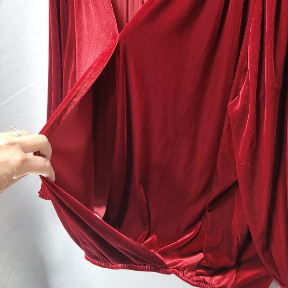 Red Velvet Wrap Blouse Womens 3X Boho Velour Long Sleeve Vampire Gothic Holiday - Picture 6 of 13